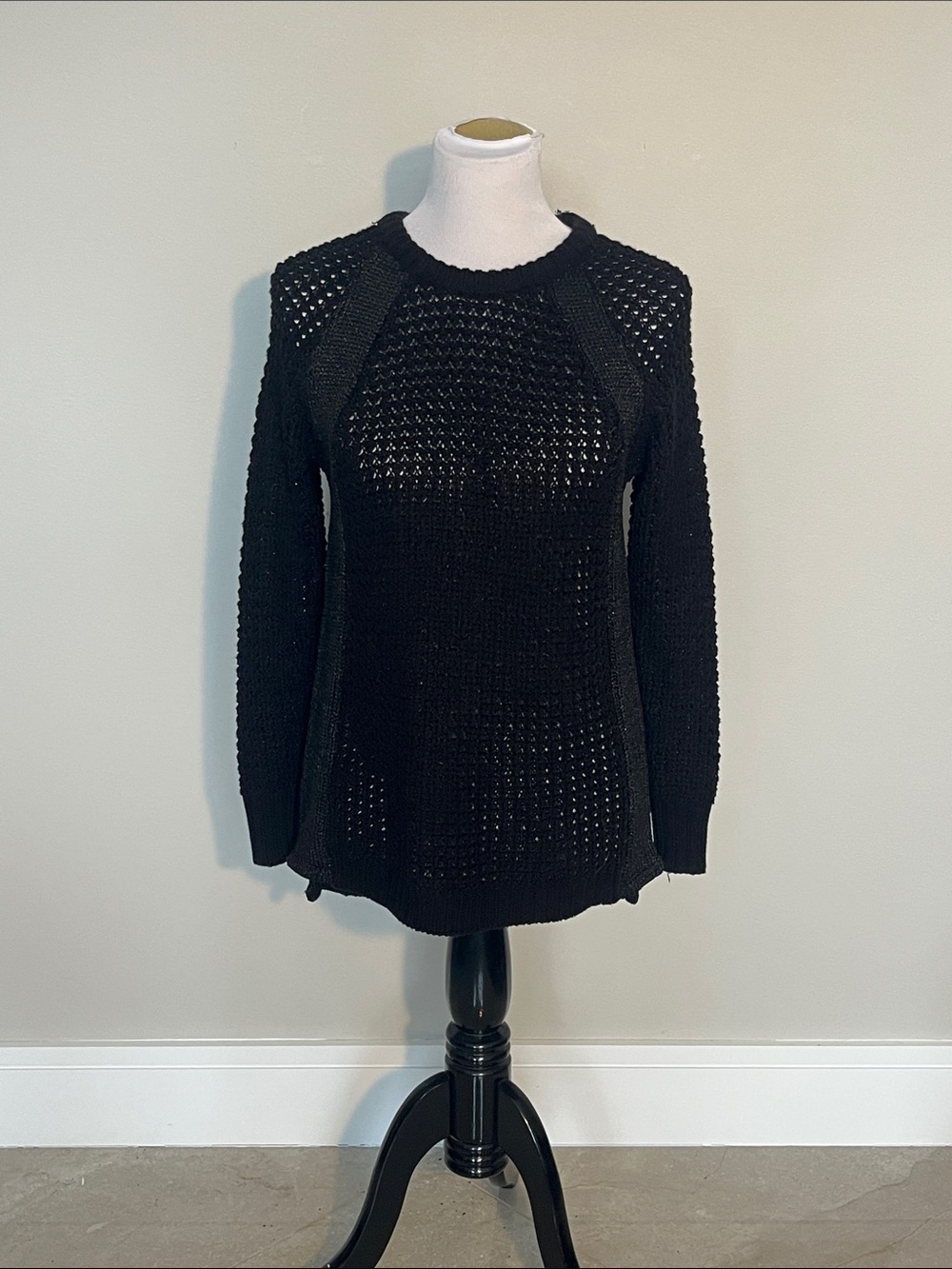 Guess Black Open-Knit Crewneck Sweater